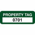 Lustre-Cal Property ID Label PROPERTY TAG Polyester Green 2in x 0.75in  Serialized 0701-0800, 100PK 253744Pe1G0701